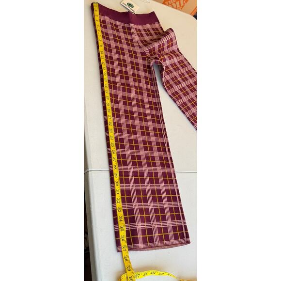 Daydreamer Pants Women Medium Burgundy knit Plaid cropped Dark Academia Preppy - Picture 9 of 14